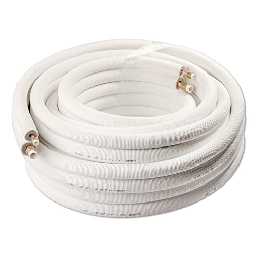 I COOL مجموعة أنابيب ICOOL المصغرة بطول 50 قدم، أنابيب نحاسية مزدوجة بقطر 1/4" و 3/8"، أنبوب نحاسي معزول بسمك 3/8" مع صواميل لمكيف الهواء HVAC والتبريد والتدفئة، بدون تركيبات - Image 1