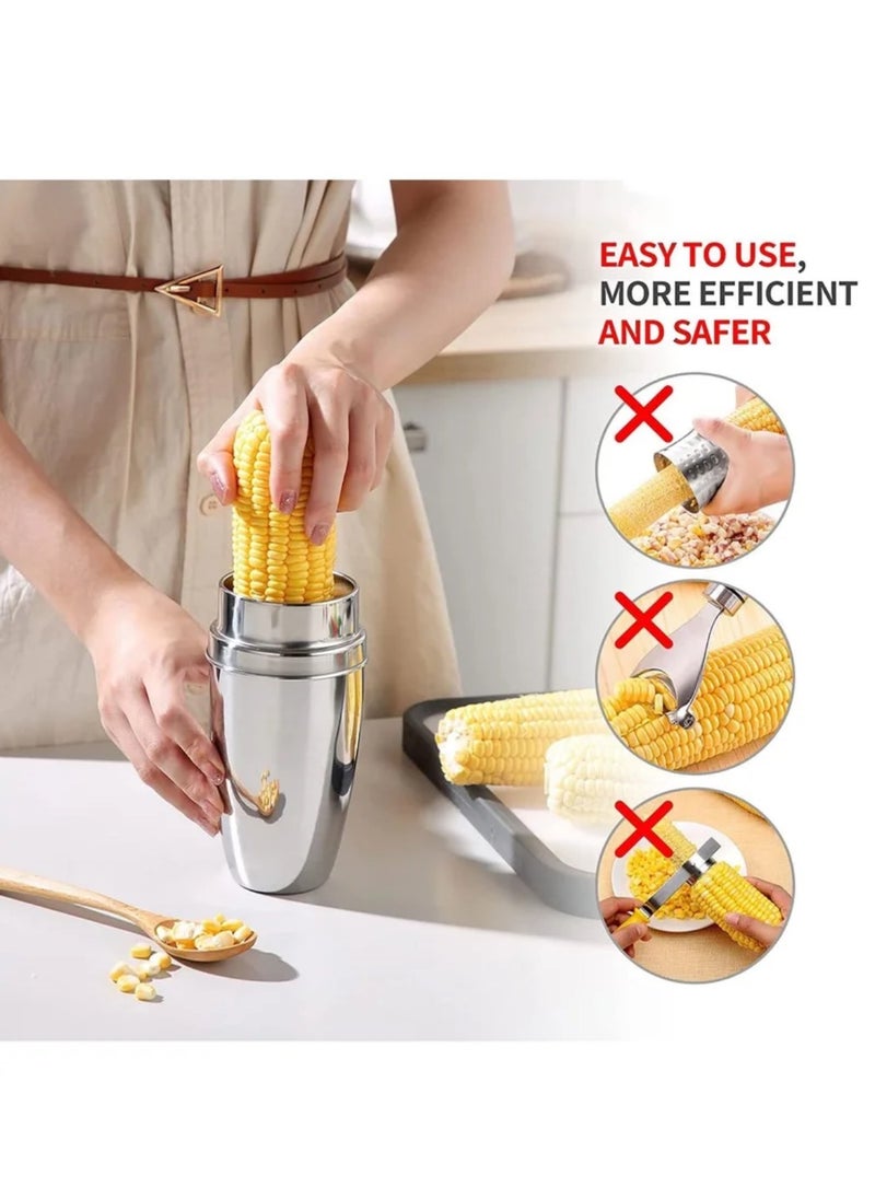 Generic Corn Peeler 304 Stainless Steel Corn Cob Peeler with Cup Convenient Corn Stripper Tool Quickly Peeling Corn Kernels Cutter For Kitchen Thresher Corn Cutter from the Cob  - Image 4