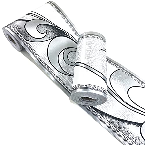 REDODECO Elegant Silver Grey Molding Wallpaper Border Peel Stick Home Ceiling Decorative Border for Bathroom Living Room Kitchen 4inch by 32.8ft - Image 1