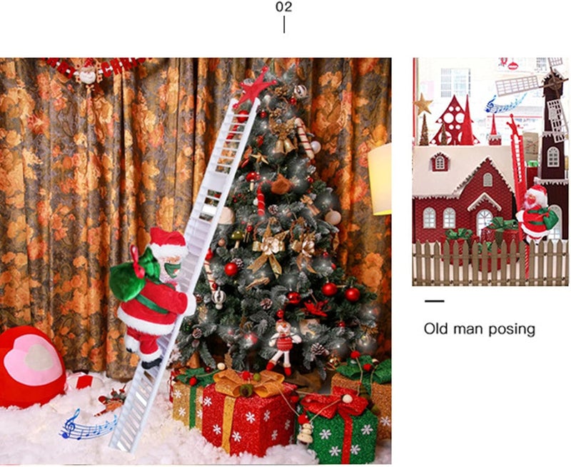 woobles Electric Santa Claus Toy, Christmas Decoration with Music for Christmas Tree, Tree Hanging Decorations,Electric Climbing Santa on Ladder, Santa Claus Climbing Ladder Doll (#1) - Image 3
