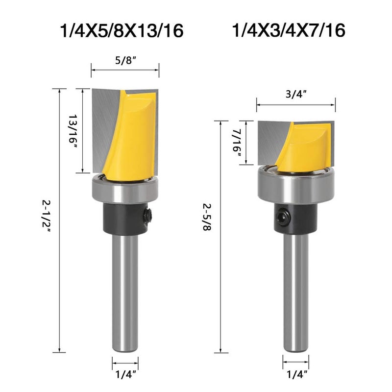 Wolfride Door Hinge Router Bit Set 1/4-Inch Shank Template Flush Trim Router Bit Hinge Mortise Router Bit Bottom Cleaning Router Bit (4pcs) - Image 2