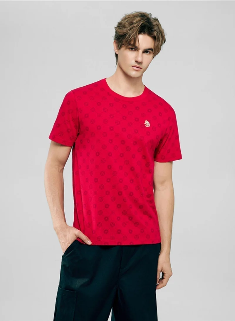 Men's Slim Cotton Crew Neck Printed Tee for CNY