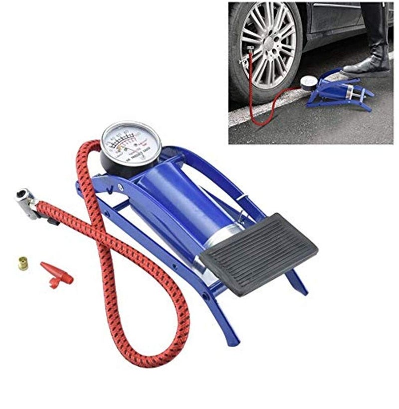 Generic Lukzer Mini Air Foot Pump Portable Compressor Cylinder Tire Inflator with Pressure Gauge for Motor Bike Car Bicycle/Tyre Inflator (Random Color)