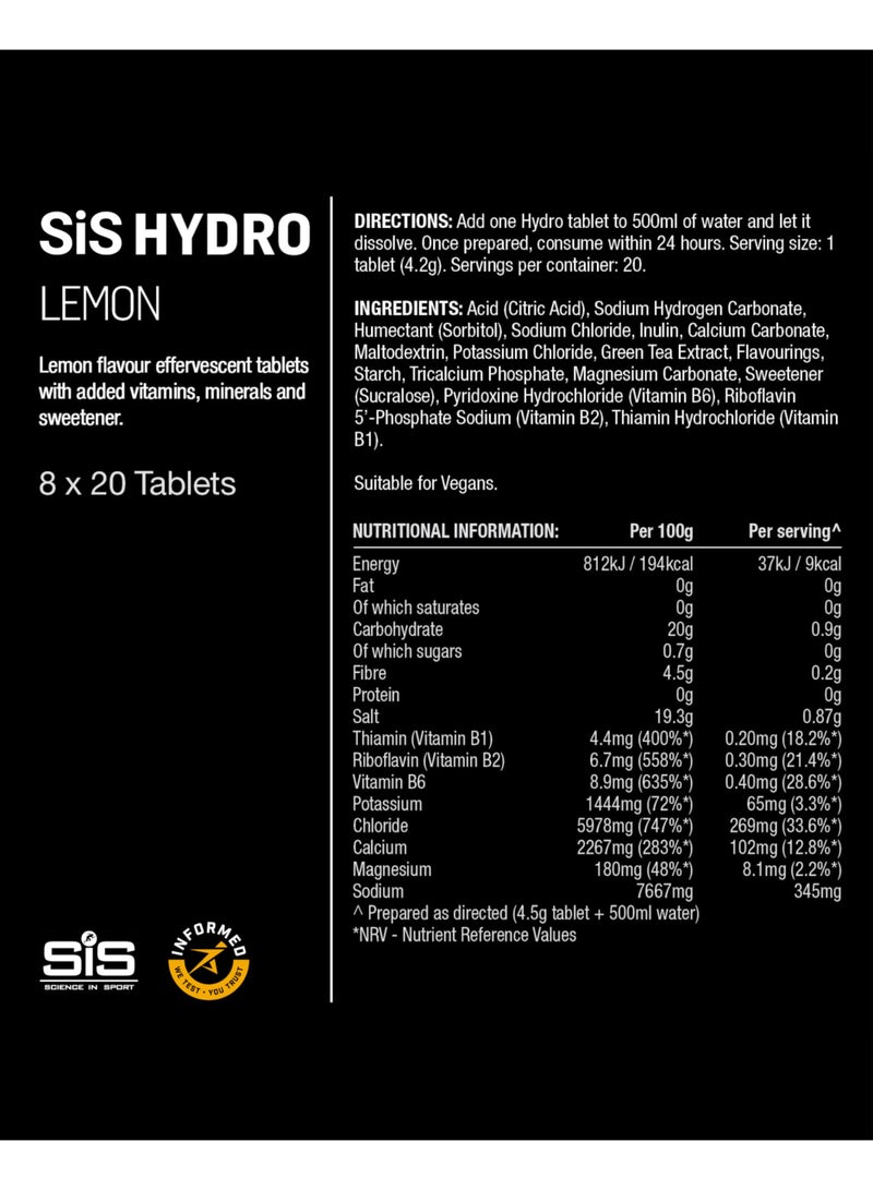 SIS Hydro Electrolyte Tablets | Sugar Free Hydration Tablets | Essential Electrolytes to Reduce Fatigue & Aid Rehydration | Gluten Free | Lemon Flavour | 160 Servings | 8 Pack - Image 5