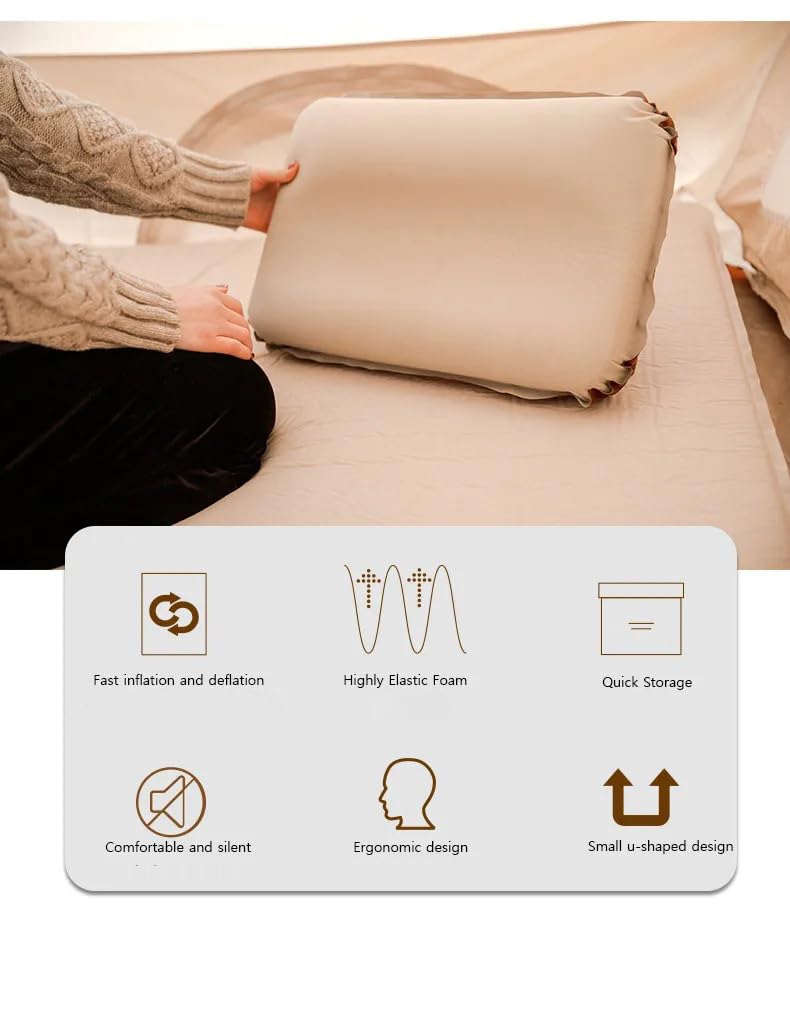 ZOMOZA ZOMOZA Portable Inflatable Neck Pillow with 3D Sponge Cushion Beige  - Image 5
