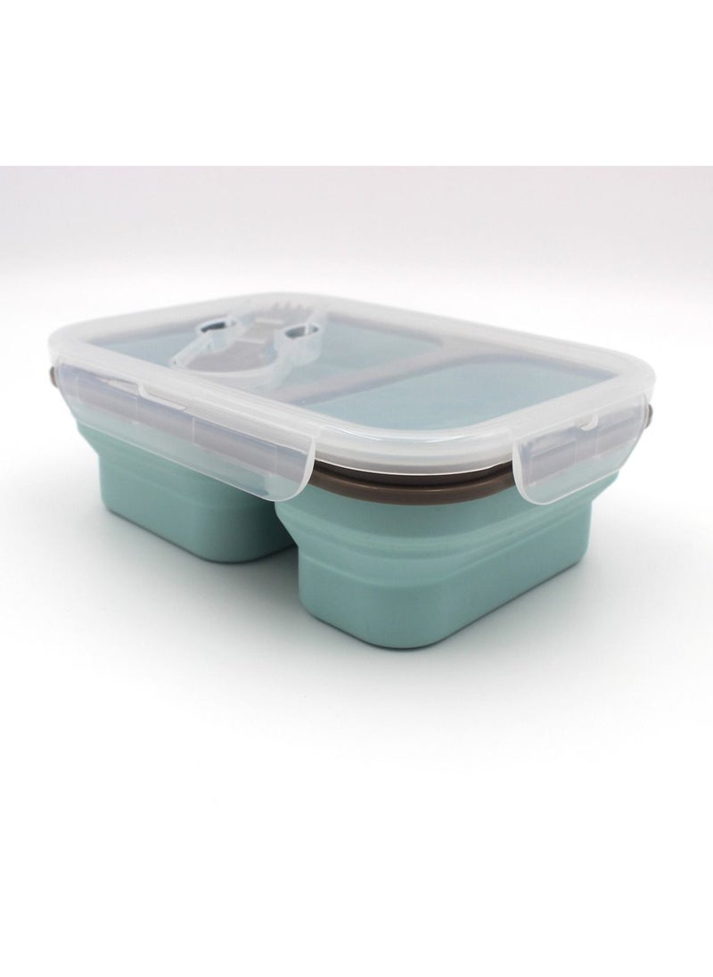 Auroware Auroware Collapsible Silicone Bento Lunch Box Container Food Storage with Lid, Spoon Saving Space Lightweight Dishwasher Safe Mint Green  - Image 1