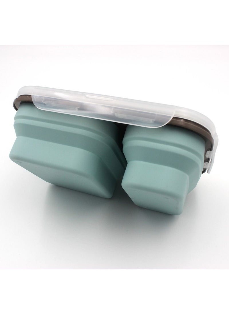 Auroware Auroware Collapsible Silicone Bento Lunch Box Container Food Storage with Lid, Spoon Saving Space Lightweight Dishwasher Safe Mint Green  - Image 2