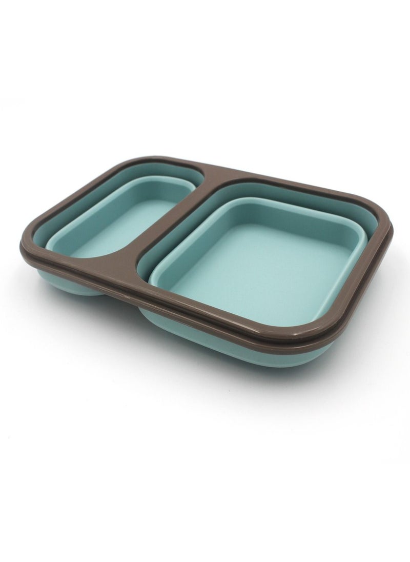 Auroware Auroware Collapsible Silicone Bento Lunch Box Container Food Storage with Lid, Spoon Saving Space Lightweight Dishwasher Safe Mint Green  - Image 5