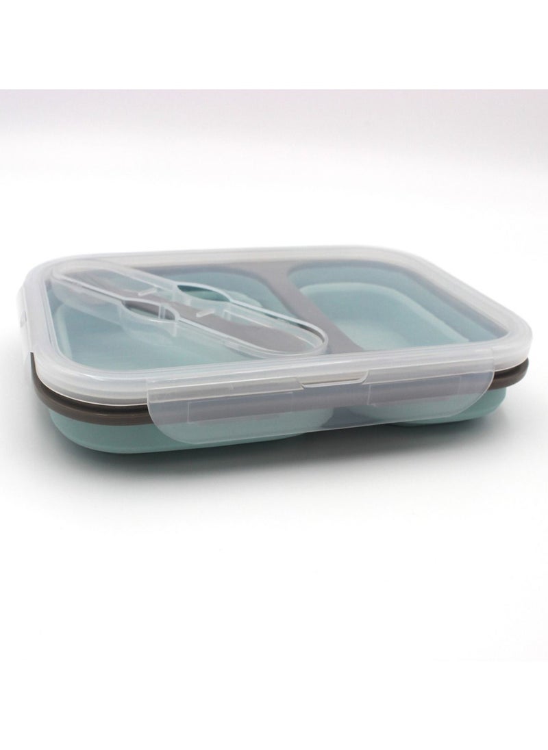 Auroware Auroware Collapsible Silicone Bento Lunch Box Container Food Storage with Lid, Spoon Saving Space Lightweight Dishwasher Safe Mint Green  - Image 4