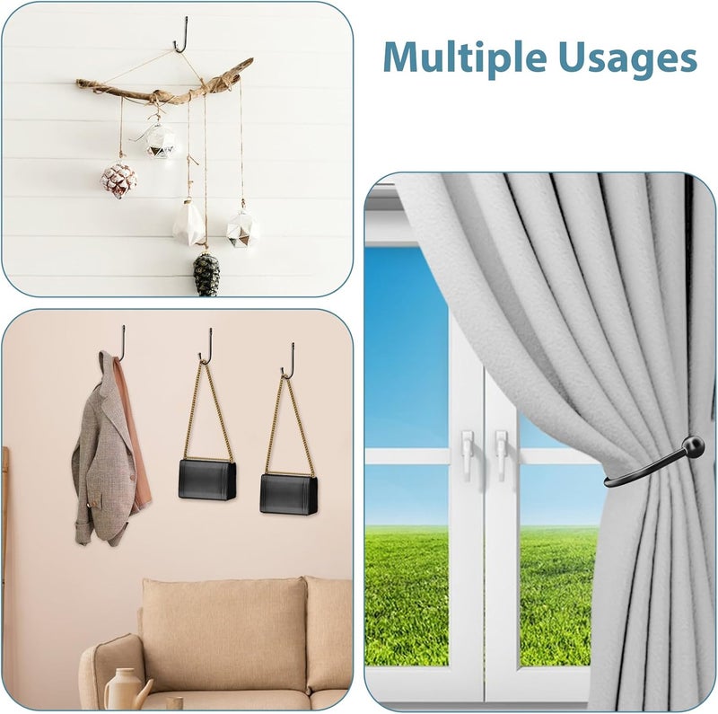Bremorou 4 Pcs Curtain Holders for Wall, Decorative Curtain Drapery Holdbacks Curtain Holdback Hooks Wall Mounted Curtain Tie Holders U Shaped Curtain Pull Backs Black, Come with Screws - Image 5