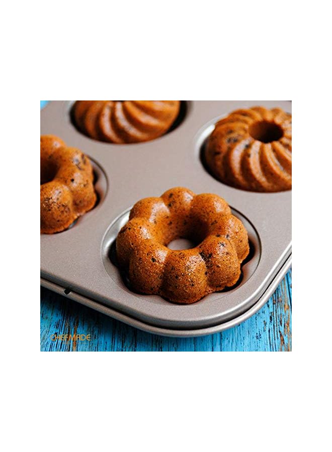 صينية كعكة قالب الدونات، 6 تجاويف غير قابلة للالتصاق، أدوات خبز الدونات للخبز في الفرن (ذهبي شامبانيا) - Image 3