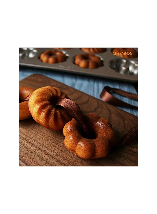 صينية كعكة قالب الدونات، 6 تجاويف غير قابلة للالتصاق، أدوات خبز الدونات للخبز في الفرن (ذهبي شامبانيا) - Image 5