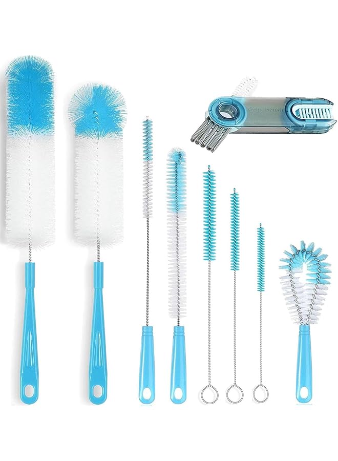 promass 9-Pack Bottle Cleaning Brush Set Bottle Brush Set with Long Handles Bottle Brush Long Handle Bottle Cleaner for Washing Narrow Wine/Beer Bottle, Thermos, Sport Well, Plus Kettle/Straw Brush - Image 1