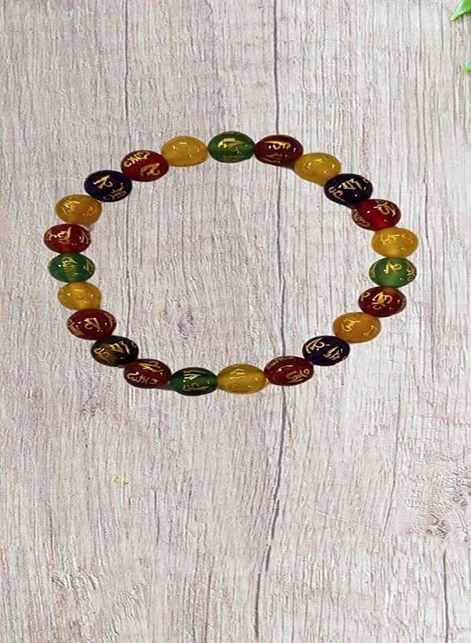 GEMTUB Natural Handcrafted Multi Onyx 7 Chakra Bracelet With Om Mani Padme Hum Engraved 10 mm Beads Crystal Stone - Image 3