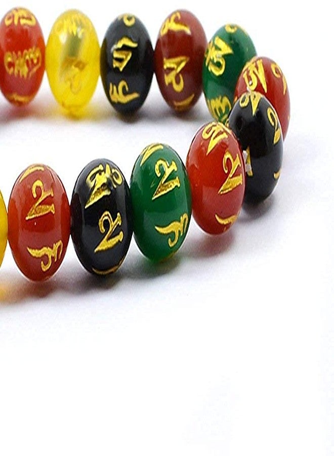 GEMTUB Natural Handcrafted Multi Onyx 7 Chakra Bracelet With Om Mani Padme Hum Engraved 10 mm Beads Crystal Stone - Image 2