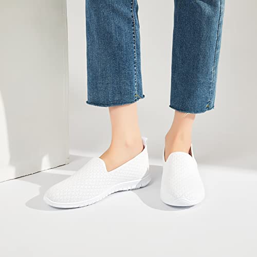 BABUDOG Women's Mesh Flats Shoes Breathable Slip on Shoes Casual Black and White Flats Comfortable Walking Shoes(White.US11) - Image 5
