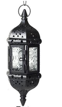 BWRMHME 2PCS Moroccan Decorative Candle Lantern Metal Hanging Tealight Candlestick Holder Glass Indoor Outdoor LED Flameless Candle Holder 13.8 inches Chain (Black) - Image 5