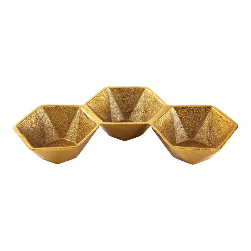 Elegance Silver Aluminum Hexagon Set Triple Bowl  11"" x 6""  Gold - Image 1