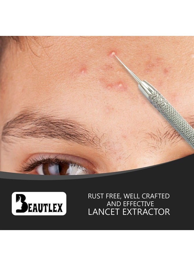 Beautlex Lancet for Facial Milia Remover and Whitehead Extractor. Double Ended Angled Circle Loop & Sharp Needle Pimple Popper Tool. Dermatologists recommended Design and Comes with Synthetic Leather Storage  - Image 2