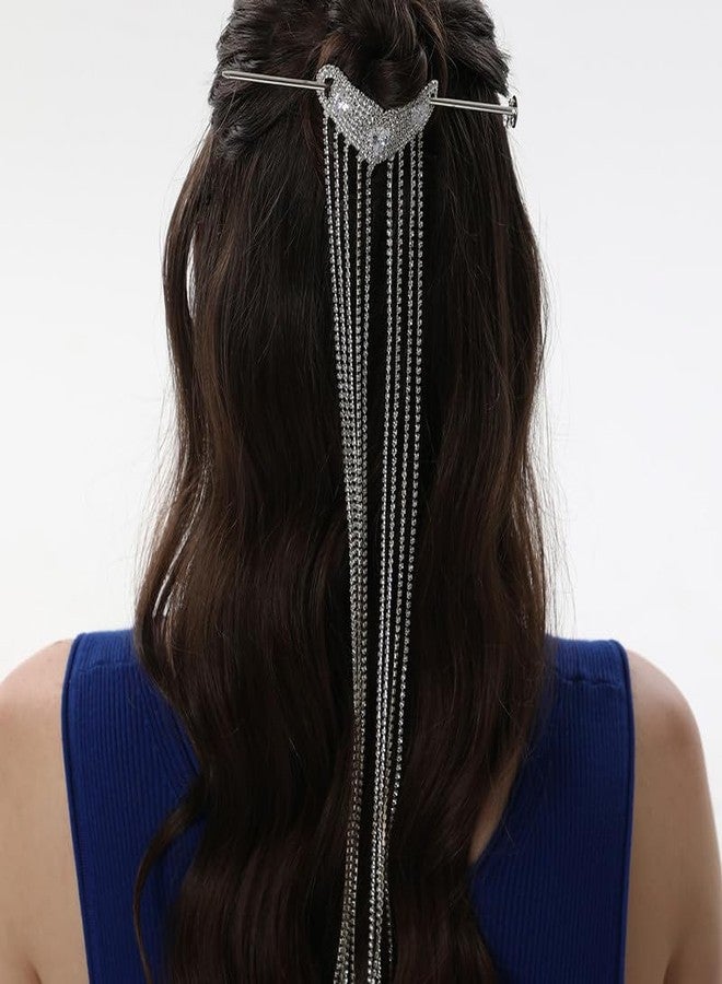 SOHI Women's The Dagger Heart Hairpin For Casual Wear | Crystal Silver Colour | Alloy Material | Interlock Closure | Artificial Stone Hair Accessories| Fashion Hairpin For Women & Girls - Image 4