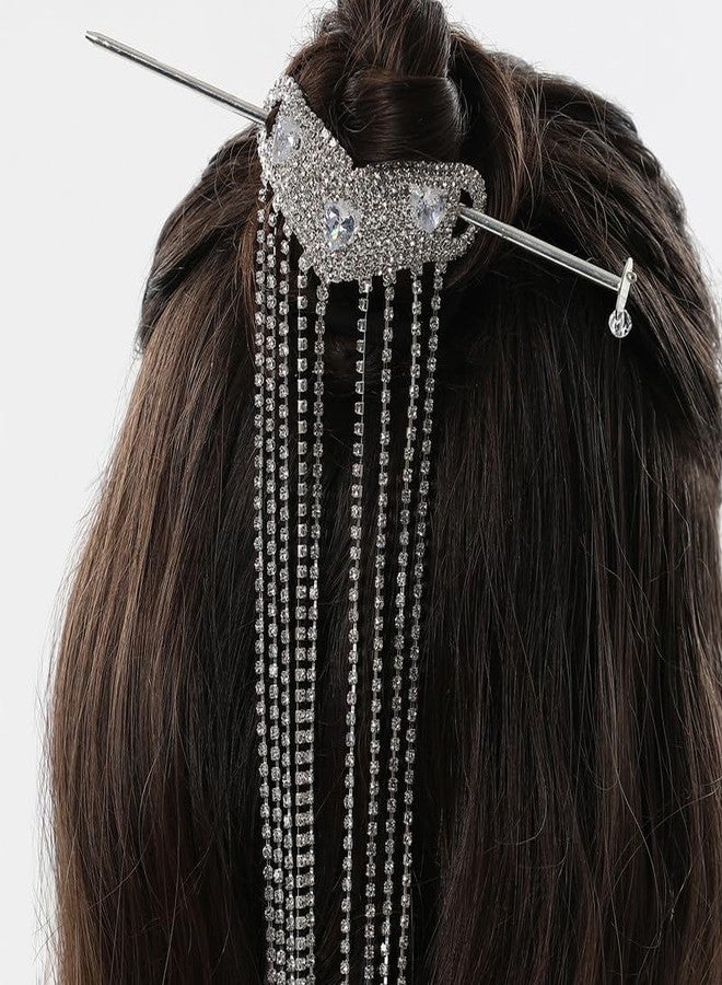 SOHI Women's The Dagger Heart Hairpin For Casual Wear | Crystal Silver Colour | Alloy Material | Interlock Closure | Artificial Stone Hair Accessories| Fashion Hairpin For Women & Girls - Image 3