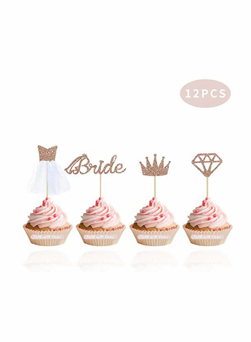 KASTWAVE 12pcs Rose Gold Diamond Ring Wedding Crown Cupcake Toppers bride to be Cake Topper for Wedding Bridal Shower Birthday Party Decor  - Image 4