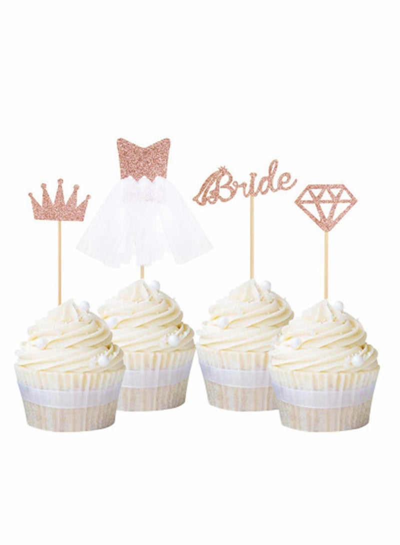 KASTWAVE 12pcs Rose Gold Diamond Ring Wedding Crown Cupcake Toppers bride to be Cake Topper for Wedding Bridal Shower Birthday Party Decor  - Image 2