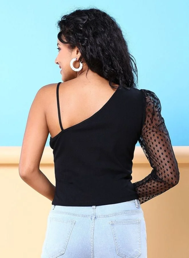 Freehand  Women Regular Fit Solid Asymmetric Neck Long Sleeve Fitted Top  | Best Price UAE