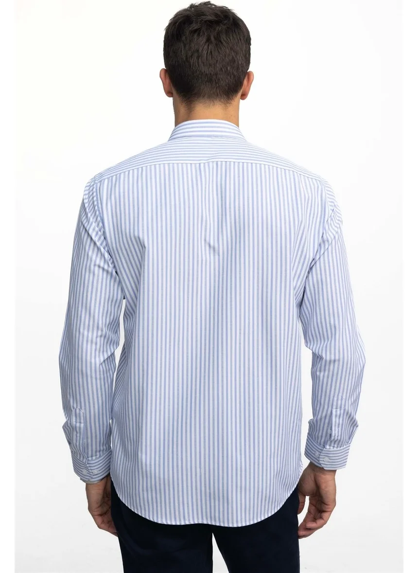 تودورس Classic Fit Comfortable Slim Striped Cotton Tie Collar Men's Shirt