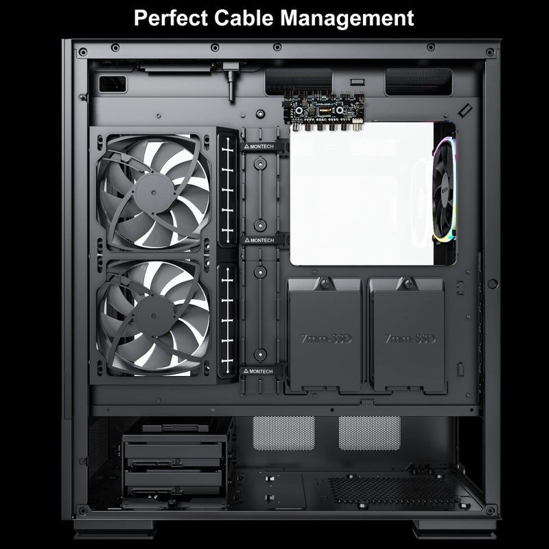 Montech Sky Two, Dual Tempered Glass, 4X PWM ARGB Fans Pre-Installed, ATX Gaming Mid Tower Computer Case, Type C, High Airflow Performance- Black - Image 5