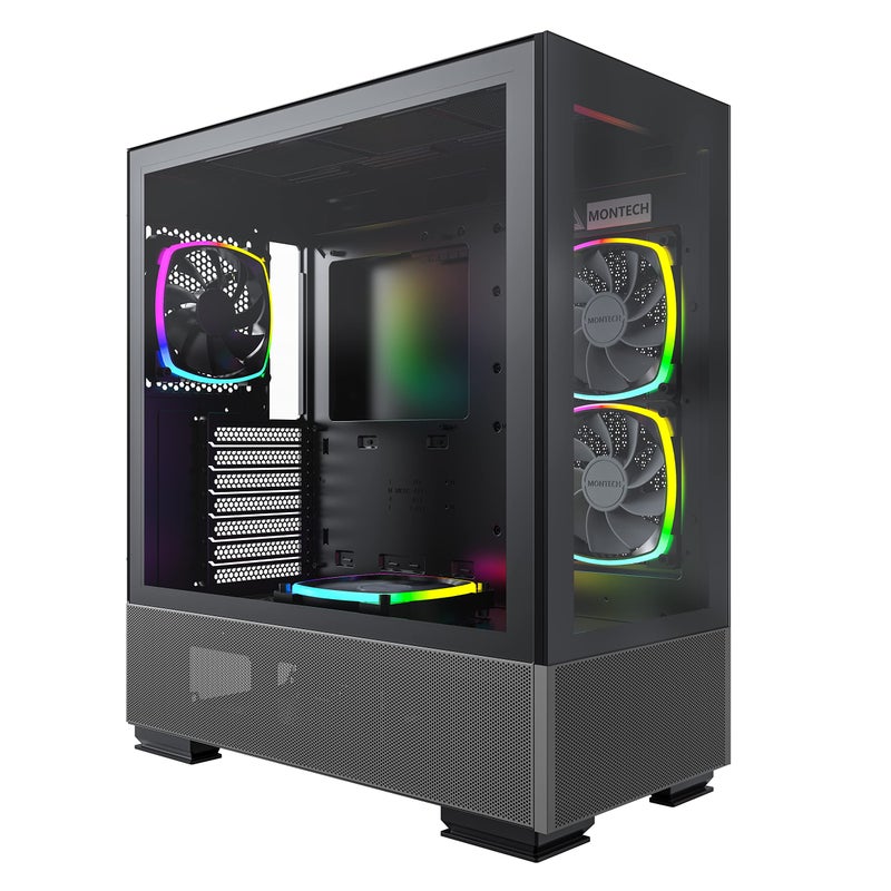 Montech Sky Two, Dual Tempered Glass, 4X PWM ARGB Fans Pre-Installed, ATX Gaming Mid Tower Computer Case, Type C, High Airflow Performance- Black - Image 1
