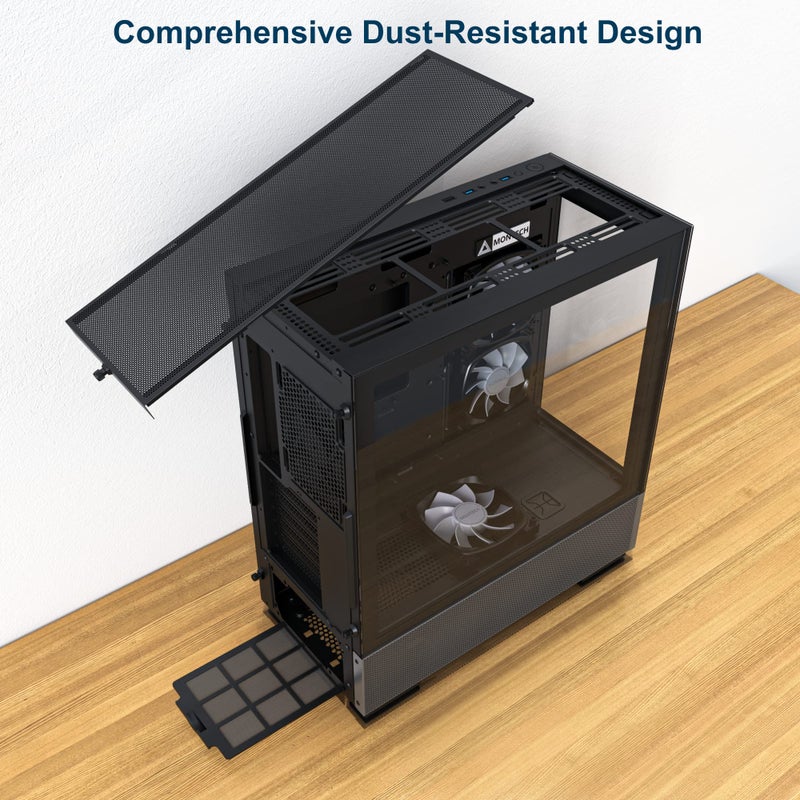 Montech Sky Two, Dual Tempered Glass, 4X PWM ARGB Fans Pre-Installed, ATX Gaming Mid Tower Computer Case, Type C, High Airflow Performance- Black - Image 3