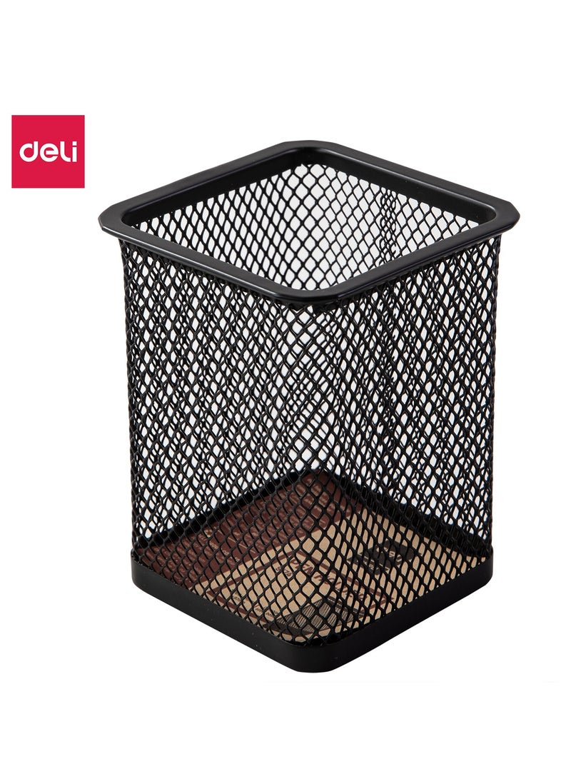 Deli E9174 Pen Holder 80×80×90mm Mesh Steel Ideal for Office Desktop – Black - Image 1