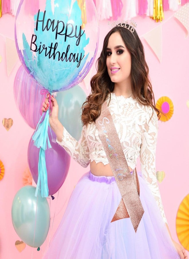 Atoden Sweet 16 Birthday Sash Headband Rose Gold Princess Tiara Crown 16th Birthday Decorations for Girls Sweet Sixteen Gifts for Teen Girls Sweet 16 Happy Birthday Accessories Party - Image 4