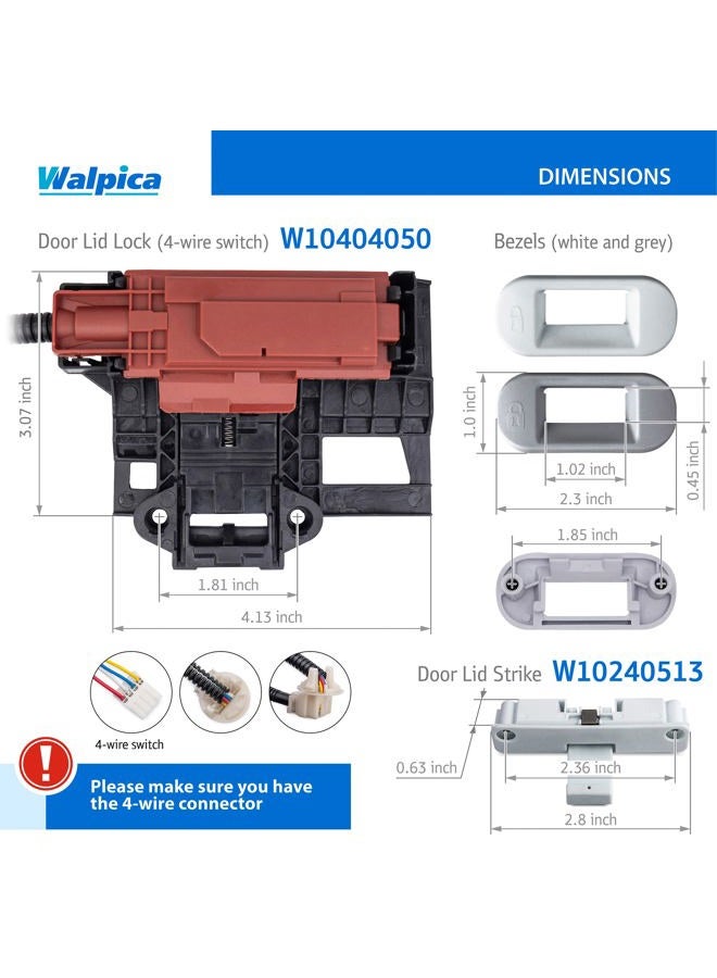 Walpica قفل غطاء W10404050 W10238287 لغسالة Maytag Centennial غسالة Kenmore غسالة Whirlpool Cabrio قطع غيار استبدال قفل الغطاء مفتاح الباب - Image 5