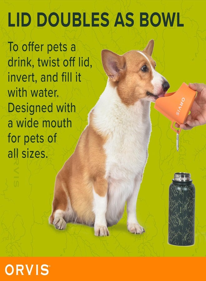 Orvis Dog Travel Water Bottle, 25oz Capacity | Portable Pet Waterer with Built-in Bowl | Stainless Steel, High Visibility Orange Lid - Image 3