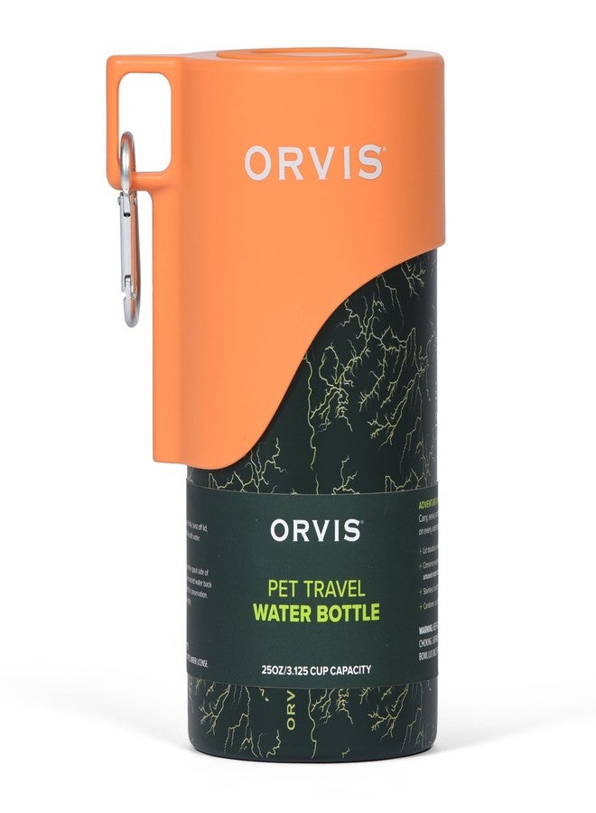Orvis Dog Travel Water Bottle, 25oz Capacity | Portable Pet Waterer with Built-in Bowl | Stainless Steel, High Visibility Orange Lid - Image 1
