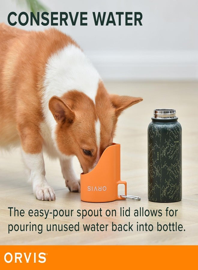 Orvis Dog Travel Water Bottle, 25oz Capacity | Portable Pet Waterer with Built-in Bowl | Stainless Steel, High Visibility Orange Lid - Image 4