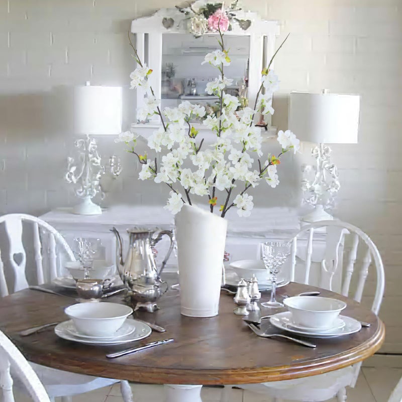 CITYES 3 Pcs Artificial Cherry Blossom Branches Flowers White Silk Peach Flowers Bulk Faux Spring Branches Arrangement Fake Cherry Stems for Indoor Outdoor Party DIY Wedding Table Vase Decor - Image 3