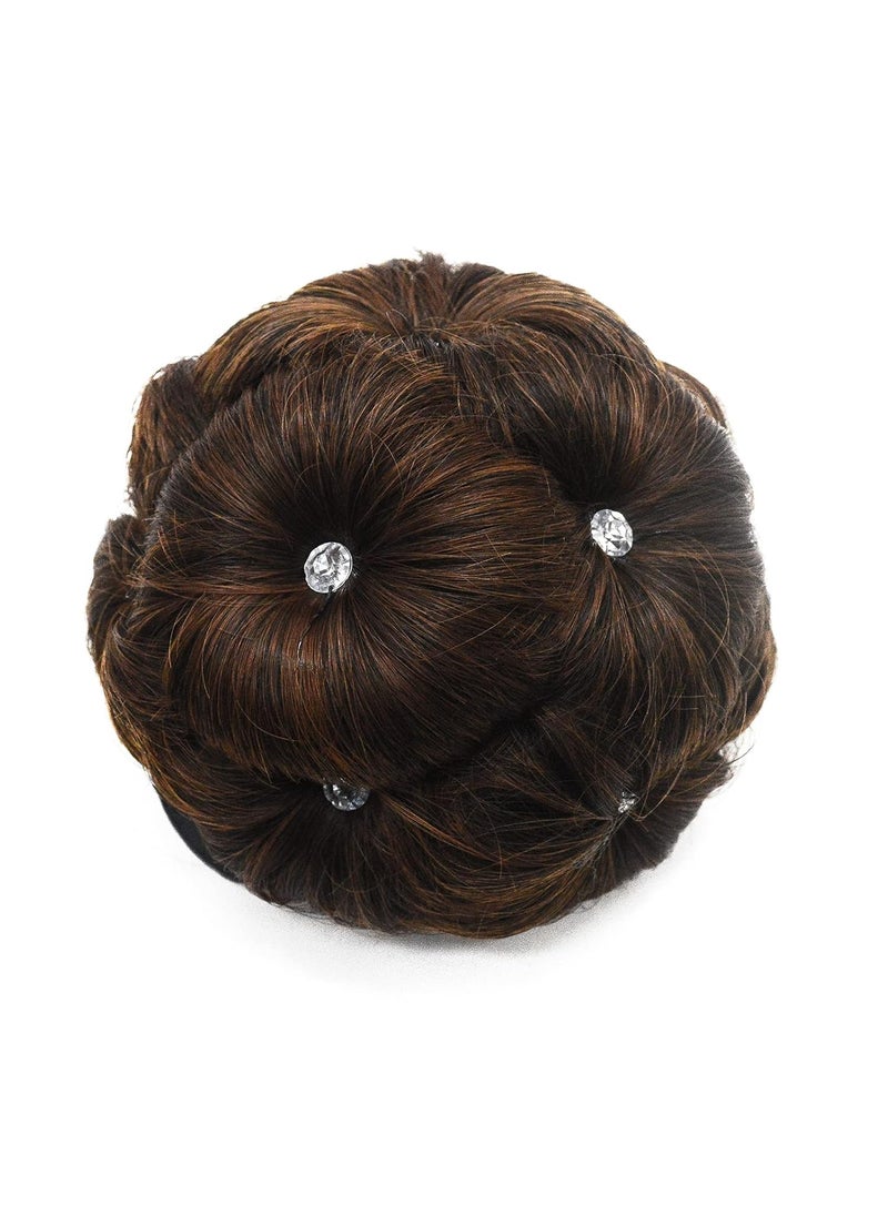 REOU Clip in Hair Bun for Women Hair Updo Hairpiece with Rhinestone  Light Brown Mixed 