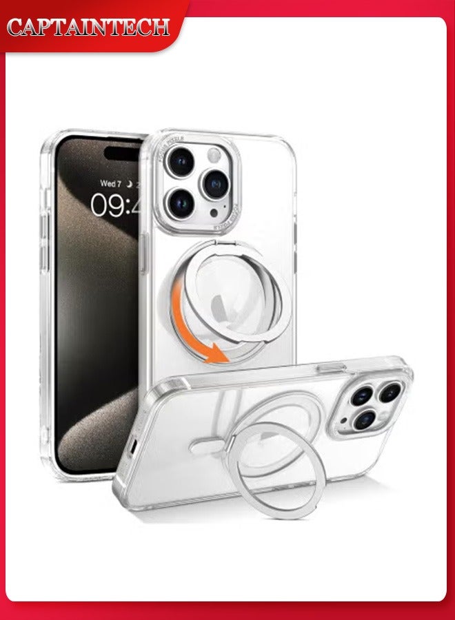 Captaintech Easy-Relax Magnetic Case for iPhone 15 Pro Max – 360° Ring Stand u0026Grade Drop Protection | Magsafe Compatible, Anti-Yellowing (6.7 Inch) - Image 1