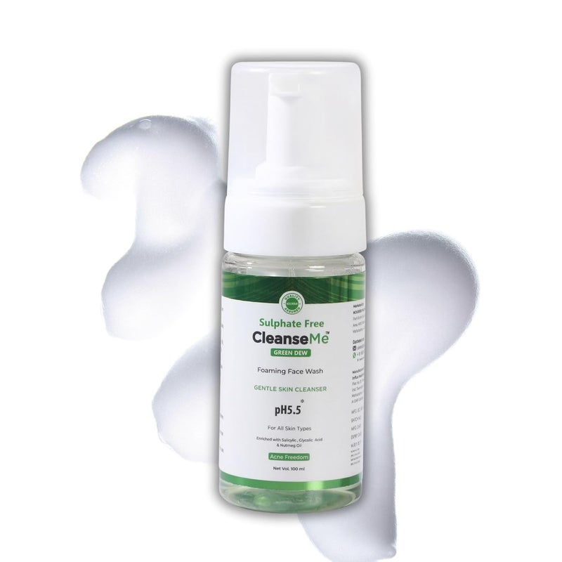 NOURRIR CleanseMe Green Dew Foaming Face Wash 100ML Enriched With Glycolic Acid Nutmeg Oil Acne Freedom - Image 1
