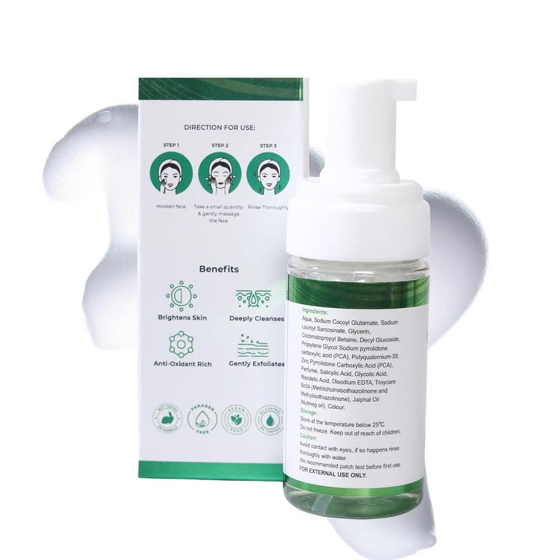 NOURRIR CleanseMe Green Dew Foaming Face Wash 100ML Enriched With Glycolic Acid Nutmeg Oil Acne Freedom - Image 4