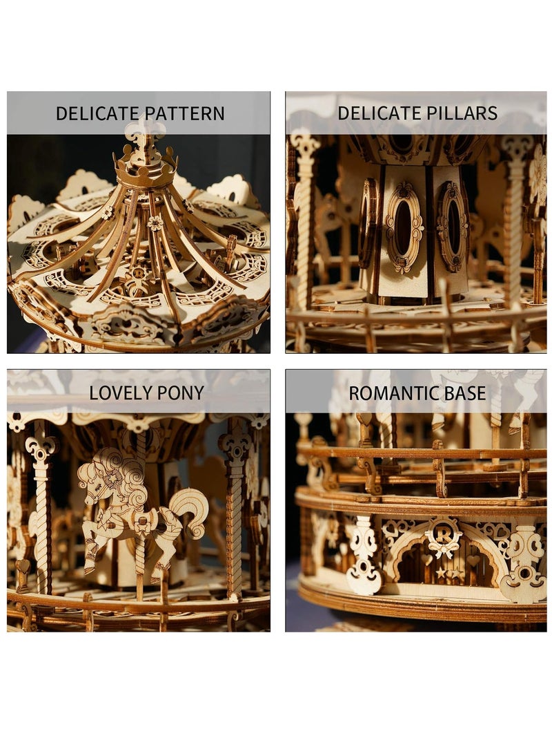 Robotime ROKR Romantic Carousel Mechanical Music Box 3D Wooden Puzzle AMK62 Premium Building Kits for Adults & Teens - Decorative Home Décor, Ramadan & Holiday Gift (Eid and Birthday) for Puzzle Enthusiasts, Stress Relief STEM Project - Image 2