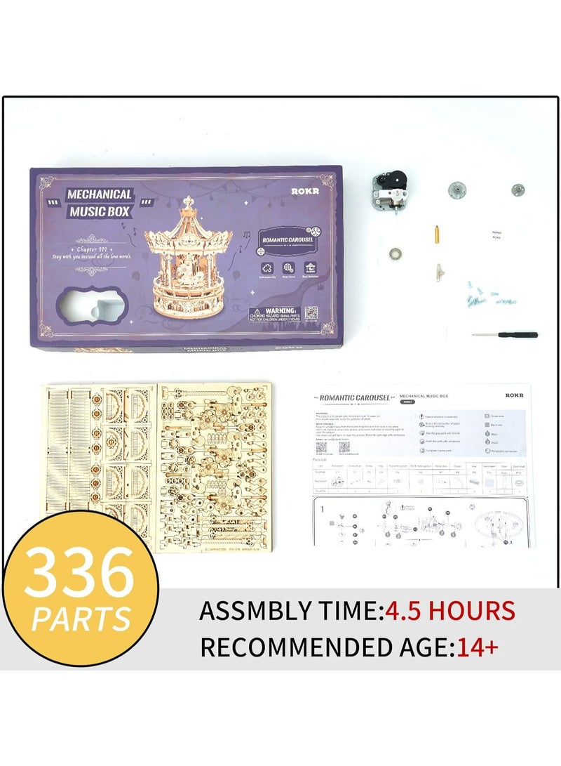 Robotime ROKR Romantic Carousel Mechanical Music Box 3D Wooden Puzzle AMK62 Premium Building Kits for Adults & Teens - Decorative Home Décor, Ramadan & Holiday Gift (Eid and Birthday) for Puzzle Enthusiasts, Stress Relief STEM Project - Image 5