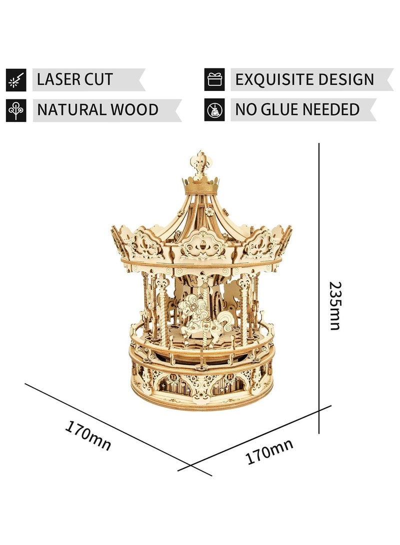 Robotime ROKR Romantic Carousel Mechanical Music Box 3D Wooden Puzzle AMK62 Premium Building Kits for Adults & Teens - Decorative Home Décor, Ramadan & Holiday Gift (Eid and Birthday) for Puzzle Enthusiasts, Stress Relief STEM Project - Image 3