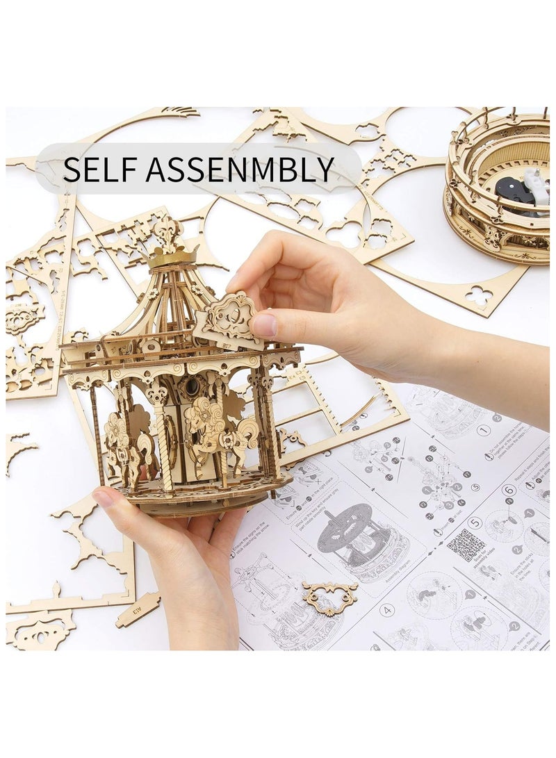 Robotime ROKR Romantic Carousel Mechanical Music Box 3D Wooden Puzzle AMK62 Premium Building Kits for Adults & Teens - Decorative Home Décor, Ramadan & Holiday Gift (Eid and Birthday) for Puzzle Enthusiasts, Stress Relief STEM Project - Image 4