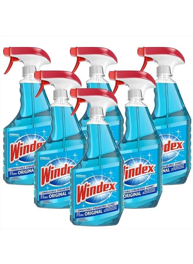 Windex Glass Cleaner Spray, Original Blue Window Cleaner Works on Smudges and Fingerprints, Bottle Made from 100% Recovered Coastal Plastic, 23 Fl Oz, Pack of 6  - Image 1