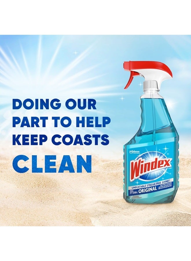 Windex Glass Cleaner Spray, Original Blue Window Cleaner Works on Smudges and Fingerprints, Bottle Made from 100% Recovered Coastal Plastic, 23 Fl Oz, Pack of 6  - Image 3