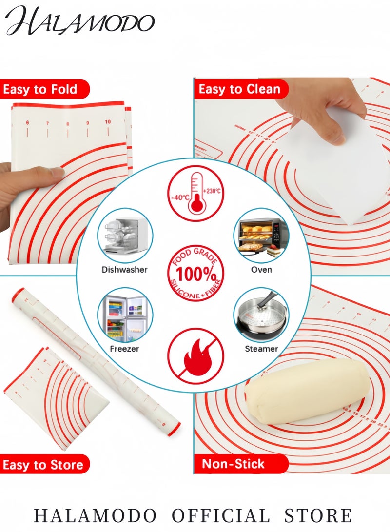 HALAMODO Rolling Pin and Silicone Baking Pastry Mat Set Stainless Steel Dough Roller with Adjustable Thickness Rings for Baking Dough & Pizza & Pie & Pastries & Pasta & Cookie - Image 4